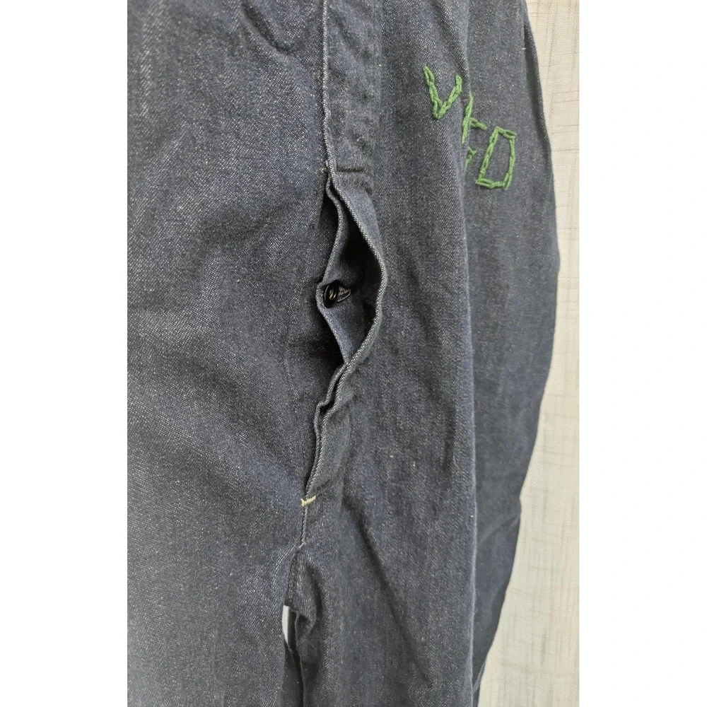 1970s dark indigo denim Embroidered and patchwork‎ customized overalls, American - Picture 4 of 9